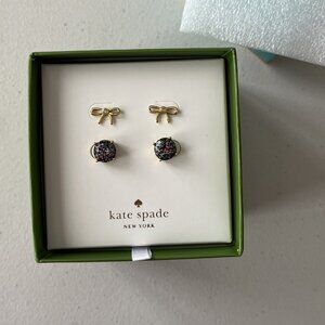 Kate Spade New York Stud Earrings Set – Glitter Domes & Gold Bows NIB